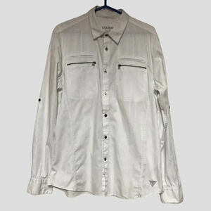Guess White Cotton Button Down Long Sleeve Collared Dress Shirt